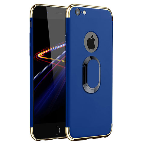 Funda Bumper Lujo Marco de Metal y Plastico con Anillo de dedo Soporte A01 para Apple iPhone 6S Plus Azul