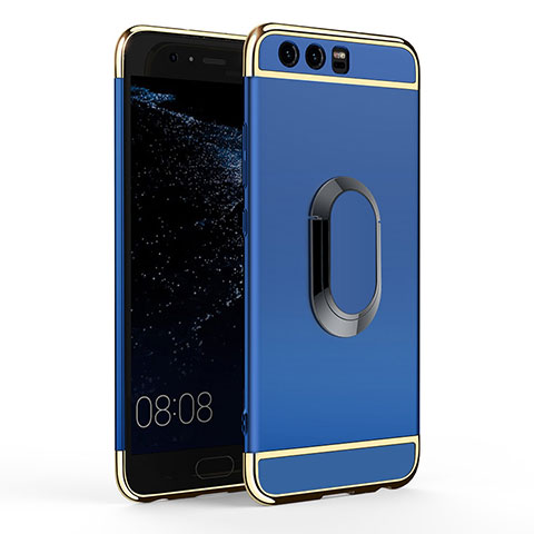 Funda Bumper Lujo Marco de Metal y Plastico con Anillo de dedo Soporte A02 para Huawei P10 Azul