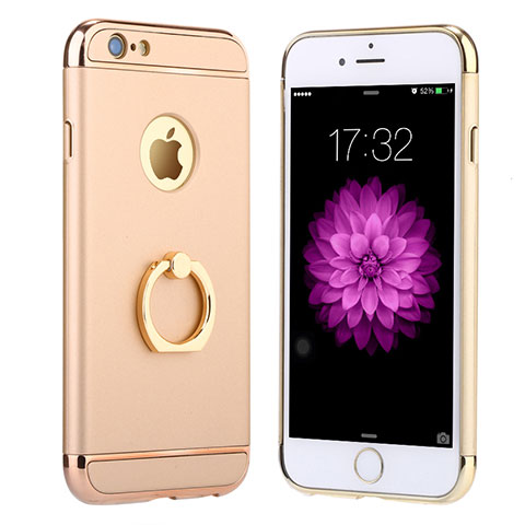 Funda Bumper Lujo Marco de Metal y Plastico con Anillo de dedo Soporte A05 para Apple iPhone 6S Plus Oro