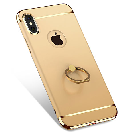 Funda Bumper Lujo Marco de Metal y Plastico con Anillo de dedo Soporte F02 para Apple iPhone Xs Max Oro