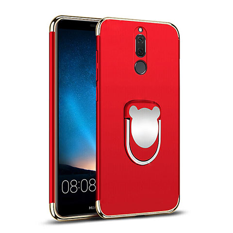 Funda Bumper Lujo Marco de Metal y Plastico con Anillo de dedo Soporte para Huawei G10 Rojo