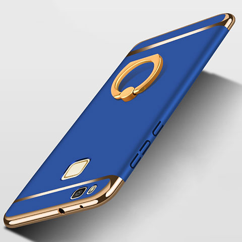 Funda Bumper Lujo Marco de Metal y Plastico con Anillo de dedo Soporte para Huawei G9 Lite Azul