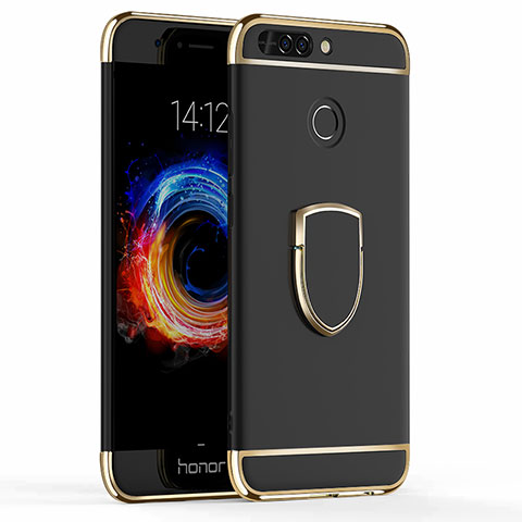 Funda Bumper Lujo Marco de Metal y Plastico con Anillo de dedo Soporte para Huawei Honor 8 Pro Negro