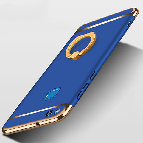 Funda Bumper Lujo Marco de Metal y Plastico con Anillo de dedo Soporte para Huawei P8 Lite (2017) Azul