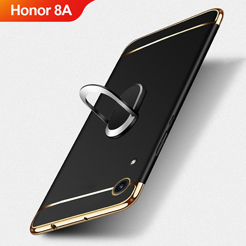 Funda Bumper Lujo Marco de Metal y Plastico con Anillo de dedo Soporte para Huawei Y6 Prime (2019) Negro