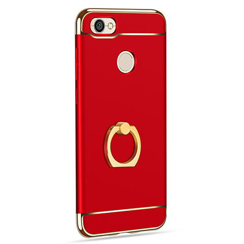 Funda Bumper Lujo Marco de Metal y Plastico con Anillo de dedo Soporte para Xiaomi Redmi Note 5A Prime Rojo