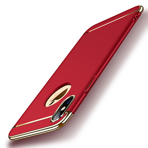 Funda Bumper Lujo Marco de Metal y Plastico para Apple iPhone X Rojo