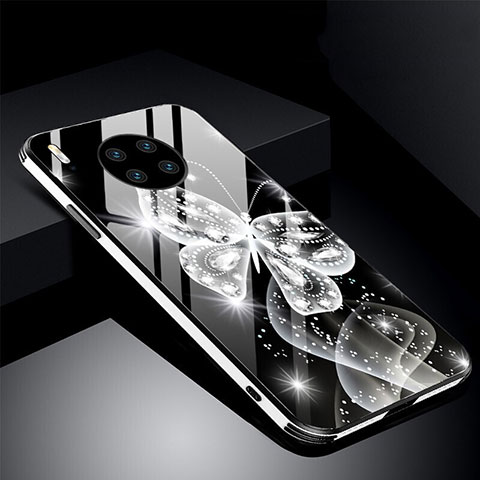 Funda Bumper Silicona Gel Espejo Flores Carcasa C01 para Huawei Mate 30 Pro 5G Negro