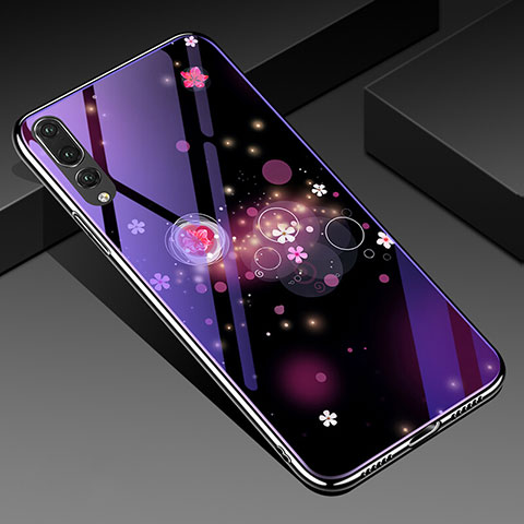 Funda Bumper Silicona Gel Espejo Flores Carcasa K01 para Huawei P20 Pro Morado