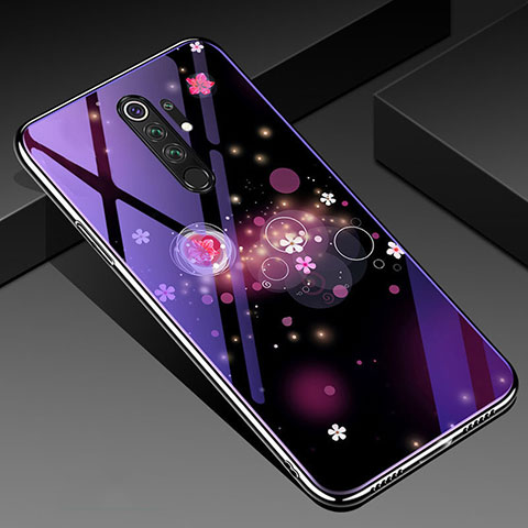 Funda Bumper Silicona Gel Espejo Flores Carcasa K01 para Xiaomi Redmi Note 8 Pro Morado