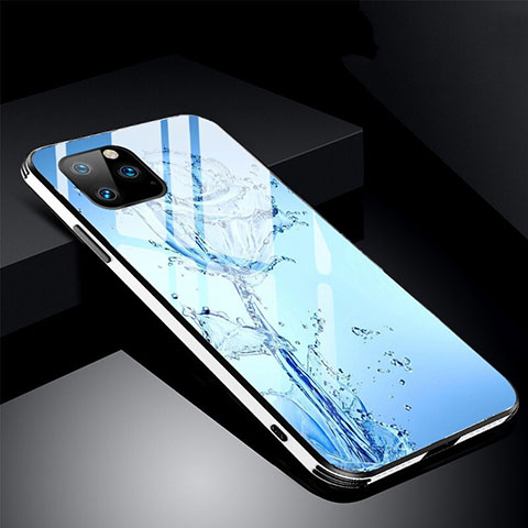 Funda Bumper Silicona Gel Espejo Flores Carcasa M01 para Apple iPhone 11 Pro Azul Cielo
