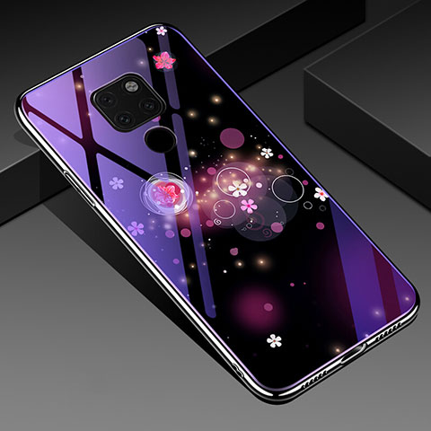 Funda Bumper Silicona Gel Espejo Flores Carcasa para Huawei Mate 20 X 5G Morado