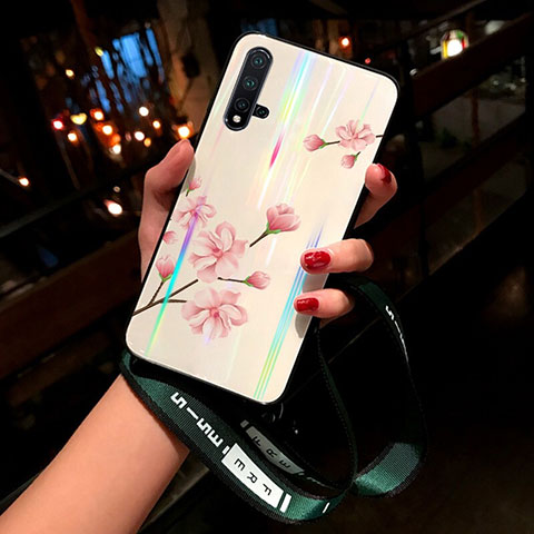 Funda Bumper Silicona Gel Espejo Flores Carcasa para Huawei Nova 5 Pro Rosa