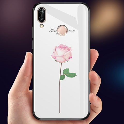 Funda Bumper Silicona Gel Espejo Flores Carcasa para Huawei P20 Lite Rosa