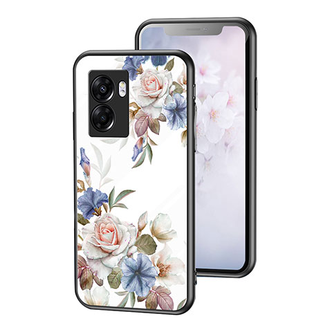 Funda Bumper Silicona Gel Espejo Flores Carcasa para OnePlus Nord N300 5G Blanco