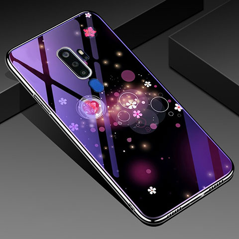 Funda Bumper Silicona Gel Espejo Flores Carcasa para Oppo A5 (2020) Morado