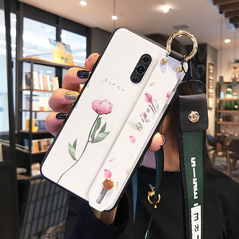 Funda Bumper Silicona Gel Espejo Flores Carcasa para Oppo K3 Blanco