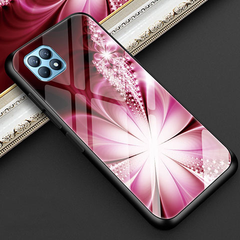 Funda Bumper Silicona Gel Espejo Flores Carcasa para Oppo Reno4 SE 5G Rosa