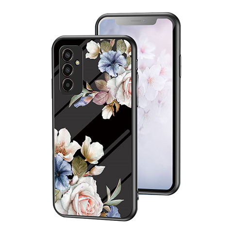 Funda Bumper Silicona Gel Espejo Flores Carcasa para Samsung Galaxy F13 4G Negro