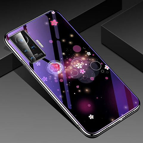 Funda Bumper Silicona Gel Espejo Flores Carcasa para Vivo X50 Pro 5G Morado