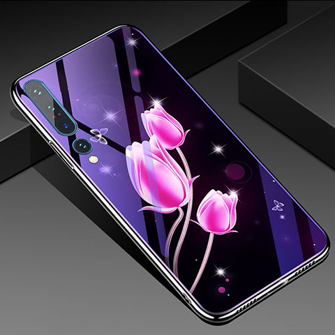 Funda Bumper Silicona Gel Espejo Flores Carcasa para Xiaomi Mi 10 Pro Rosa Roja