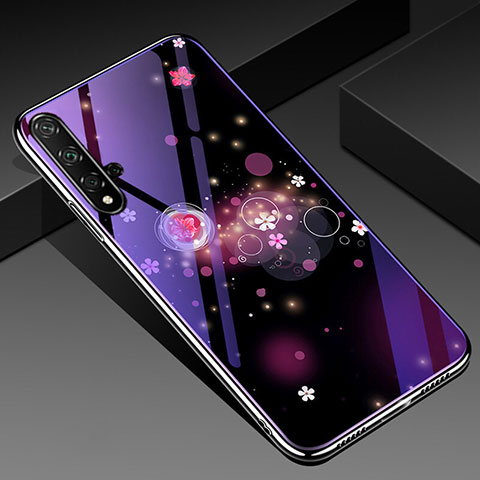 Funda Bumper Silicona Gel Espejo Flores Carcasa S01 para Huawei Honor 20 Morado