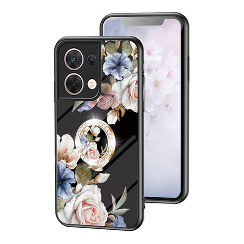 Funda Bumper Silicona Gel Espejo Flores Carcasa S01 para Oppo Reno8 5G Negro