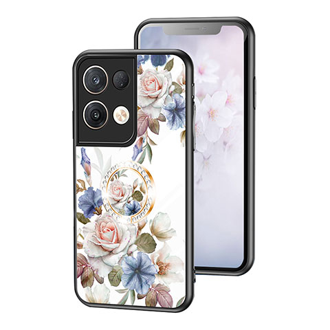 Funda Bumper Silicona Gel Espejo Flores Carcasa S01 para Oppo Reno8 Pro+ Plus 5G Blanco