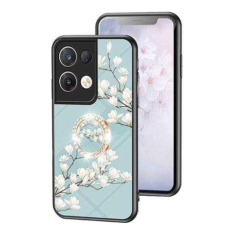 Funda Bumper Silicona Gel Espejo Flores Carcasa S01 para Oppo Reno8 Pro+ Plus 5G Cian