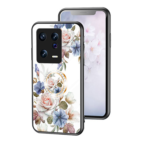 Funda Bumper Silicona Gel Espejo Flores Carcasa S01 para Xiaomi Mi 13 5G Blanco