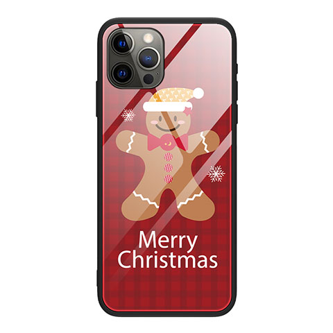 Funda Bumper Silicona Gel Espejo Navidad de Moda Carcasa para Apple iPhone 12 Pro Max Rojo Rosa