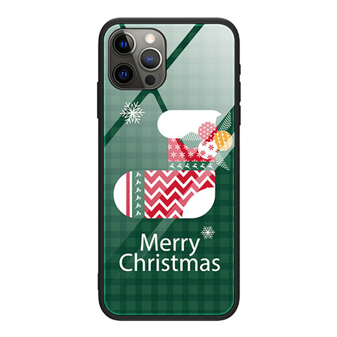 Funda Bumper Silicona Gel Espejo Navidad de Moda Carcasa para Apple iPhone 12 Pro Max Verde