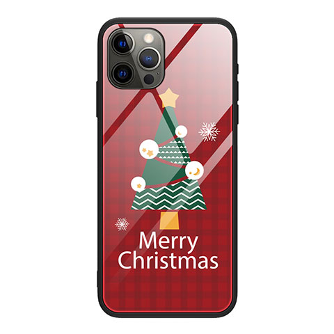 Funda Bumper Silicona Gel Espejo Navidad de Moda Carcasa para Apple iPhone 12 Pro Rojo