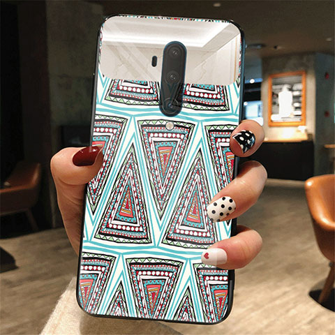 Funda Bumper Silicona Gel Espejo Patron de Moda Carcasa K01 para OnePlus 7T Pro Gris