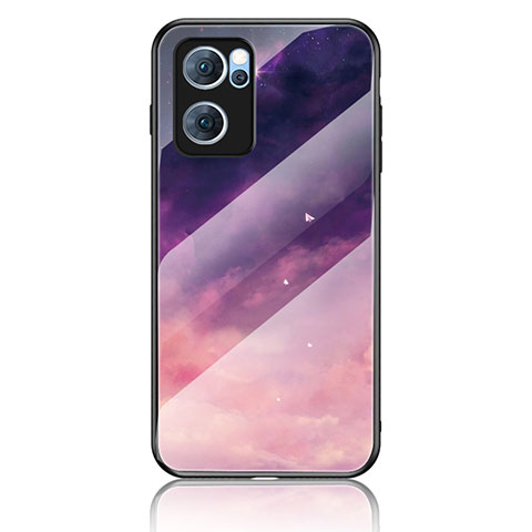 Funda Bumper Silicona Gel Espejo Patron de Moda Carcasa LS4 para Oppo Reno7 5G Morado