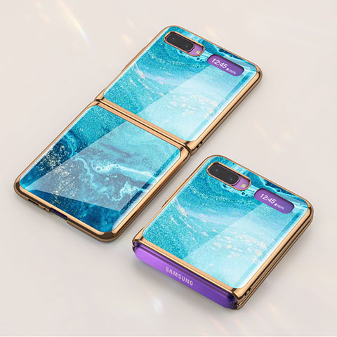 Funda Bumper Silicona Gel Espejo Patron de Moda Carcasa para Samsung Galaxy Z Flip 5G Azul Cielo