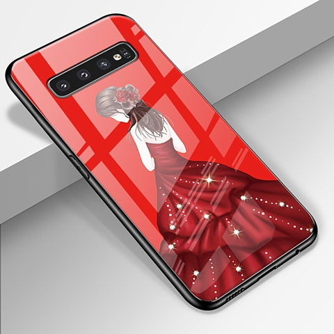 Funda Bumper Silicona Gel Espejo Vestido de Novia Carcasa K01 para Samsung Galaxy S10 Plus Rojo Rosa