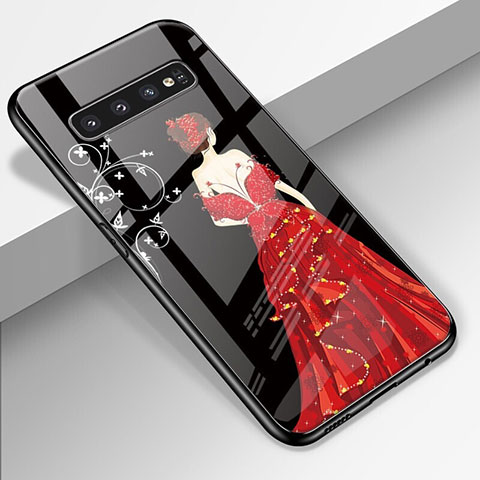 Funda Bumper Silicona Gel Espejo Vestido de Novia Carcasa K01 para Samsung Galaxy S10 Plus Rojo y Negro