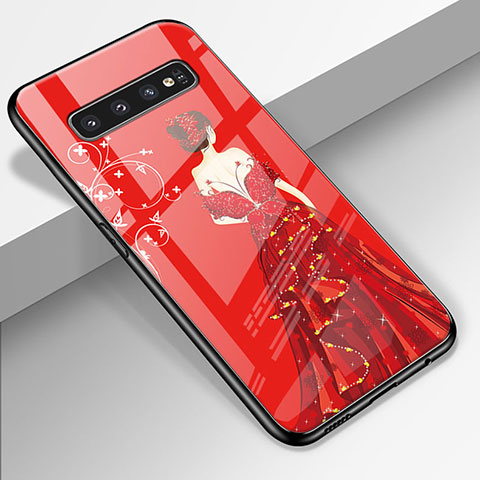 Funda Bumper Silicona Gel Espejo Vestido de Novia Carcasa K01 para Samsung Galaxy S10 Rojo
