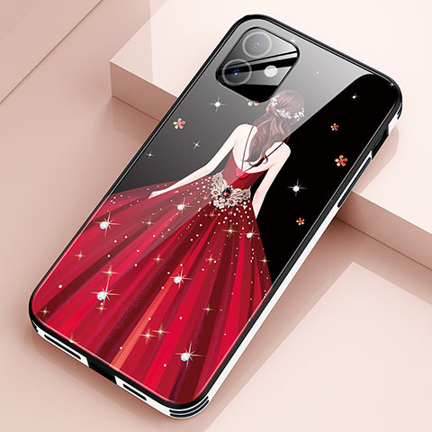 Funda Bumper Silicona Gel Espejo Vestido de Novia Carcasa para Apple iPhone 12 Rojo Rosa
