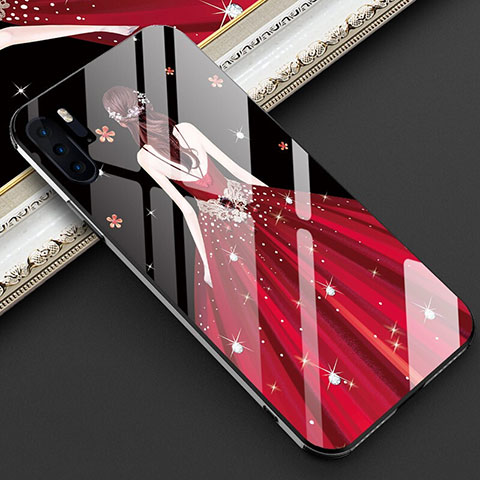 Funda Bumper Silicona Gel Espejo Vestido de Novia Carcasa para Huawei P30 Pro Rojo Rosa