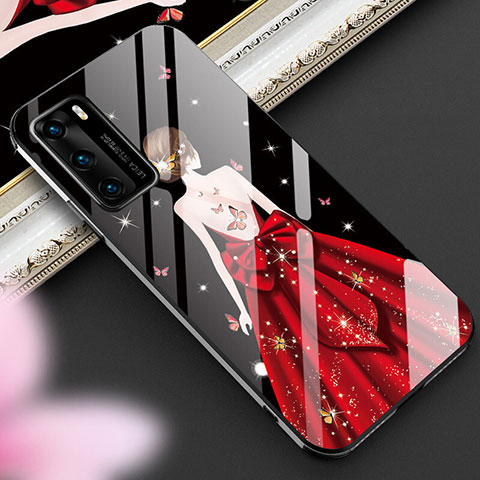 Funda Bumper Silicona Gel Espejo Vestido de Novia Carcasa para Huawei P40 Rojo y Negro