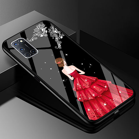 Funda Bumper Silicona Gel Espejo Vestido de Novia Carcasa para Oppo A52 Rojo y Negro