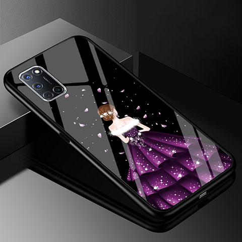 Funda Bumper Silicona Gel Espejo Vestido de Novia Carcasa para Oppo A92 Morado y Negro