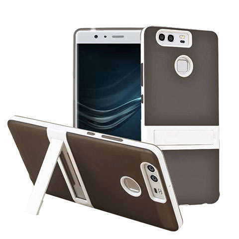 Funda Bumper Silicona Mate con Soporte para Huawei P9 Plus Gris