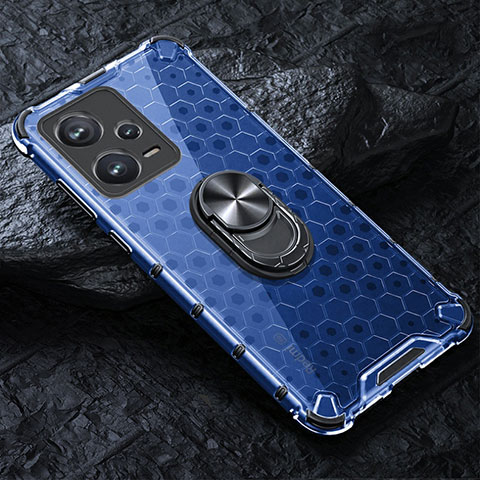 Funda Bumper Silicona Transparente Espejo 360 Grados con Magnetico Anillo de dedo Soporte AM1 para Xiaomi Redmi Note 12 5G Azul