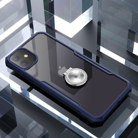 Funda Bumper Silicona Transparente Espejo 360 Grados con Magnetico Anillo de dedo Soporte para Apple iPhone 11 Azul