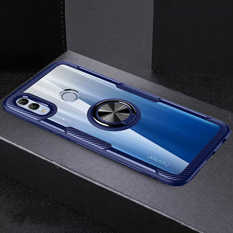 Funda Bumper Silicona Transparente Espejo 360 Grados con Magnetico Anillo de dedo Soporte para Huawei Honor 10 Lite Azul