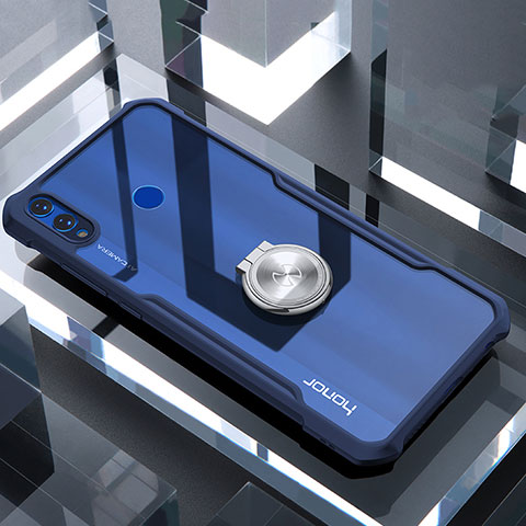 Funda Bumper Silicona Transparente Espejo 360 Grados con Magnetico Anillo de dedo Soporte para Huawei Honor 8X Azul