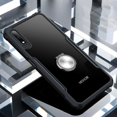 Funda Bumper Silicona Transparente Espejo 360 Grados con Magnetico Anillo de dedo Soporte para Huawei Honor 9X Negro